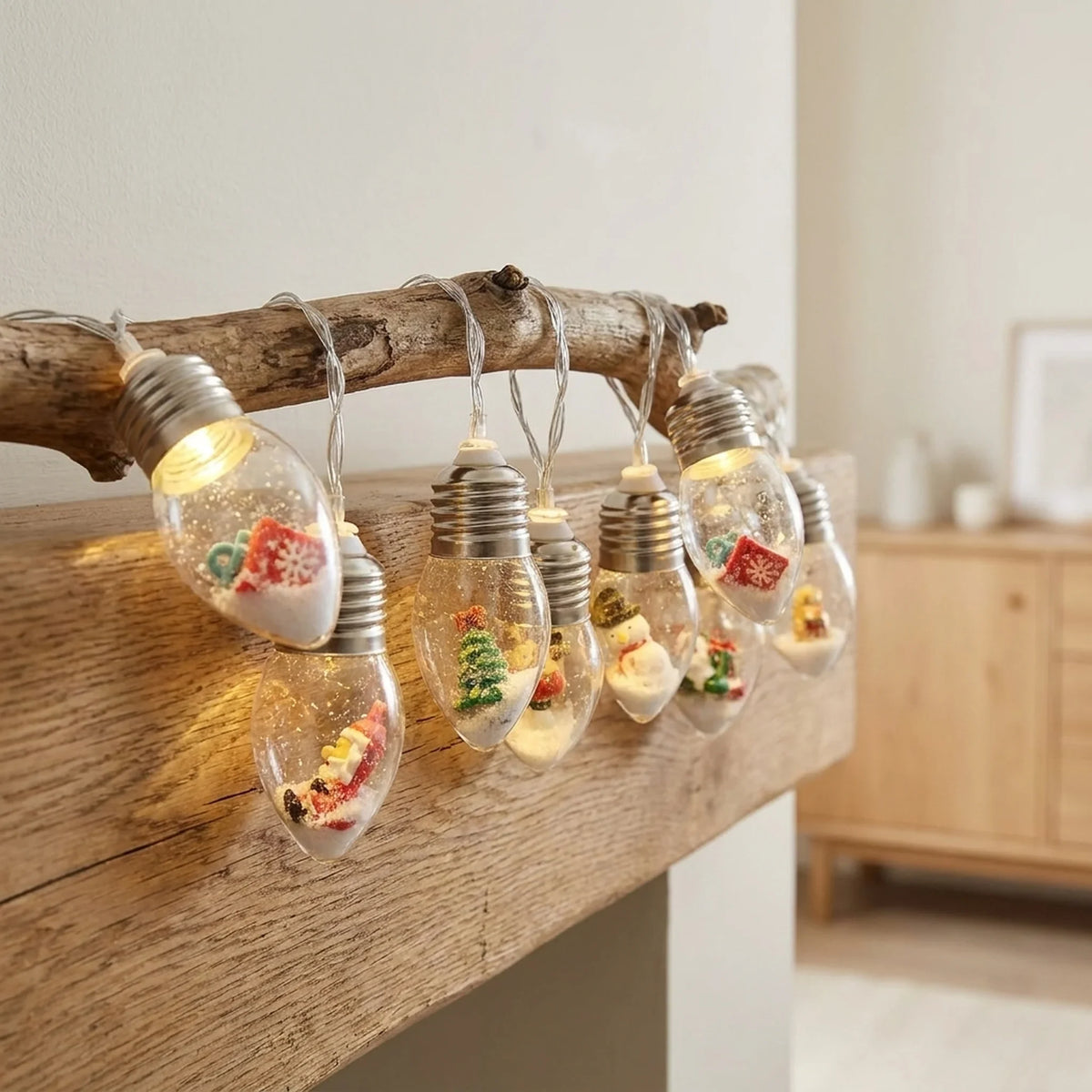 LED Christmas String Lights with Hanging Miniature Figurine Bulbs and Warm White Glow - Image 1