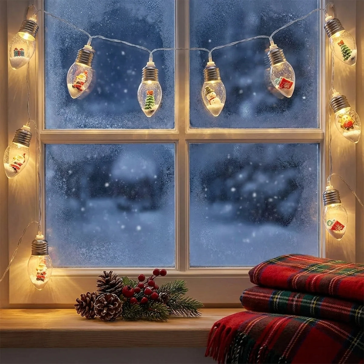 LED Christmas String Lights with Hanging Miniature Figurine Bulbs and Warm White Glow - Image 3