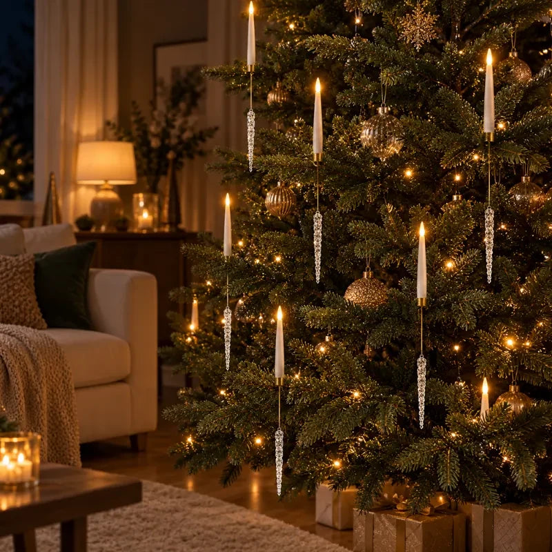 LED Christmas Tree Candles with Flickering Flame and Hanging Crystal Ornaments - Image 10