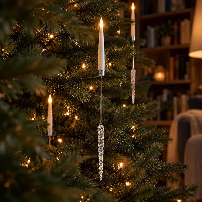 LED Christmas Tree Candles with Flickering Flame and Hanging Crystal Ornaments - Image 11