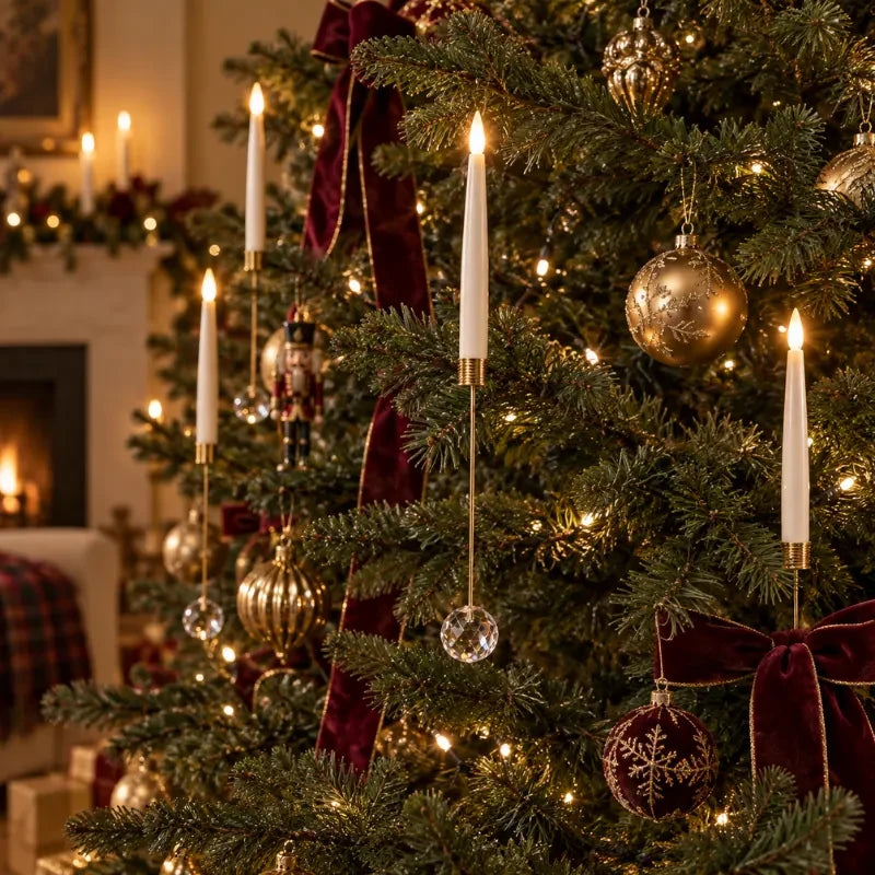LED Christmas Tree Candles with Flickering Flame and Hanging Crystal Ornaments - Image 5