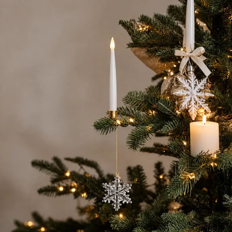 LED Christmas Tree Candles with Flickering Flame and Hanging Crystal Ornaments - Image 8