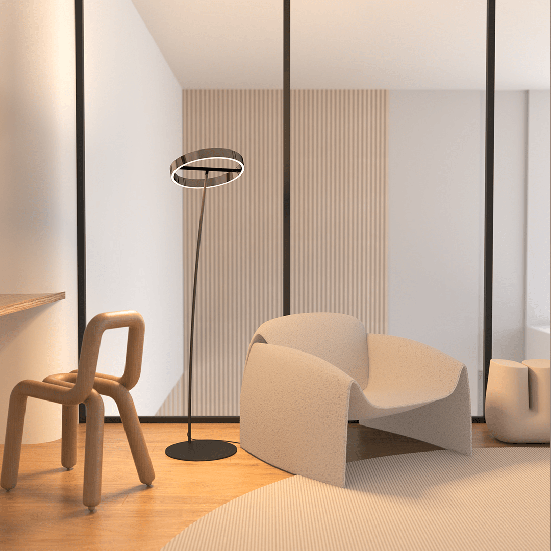 LED Floor Lamp with Adjustable Dimmable Ring Head and Remote Control Mid Century Modern - Image 17