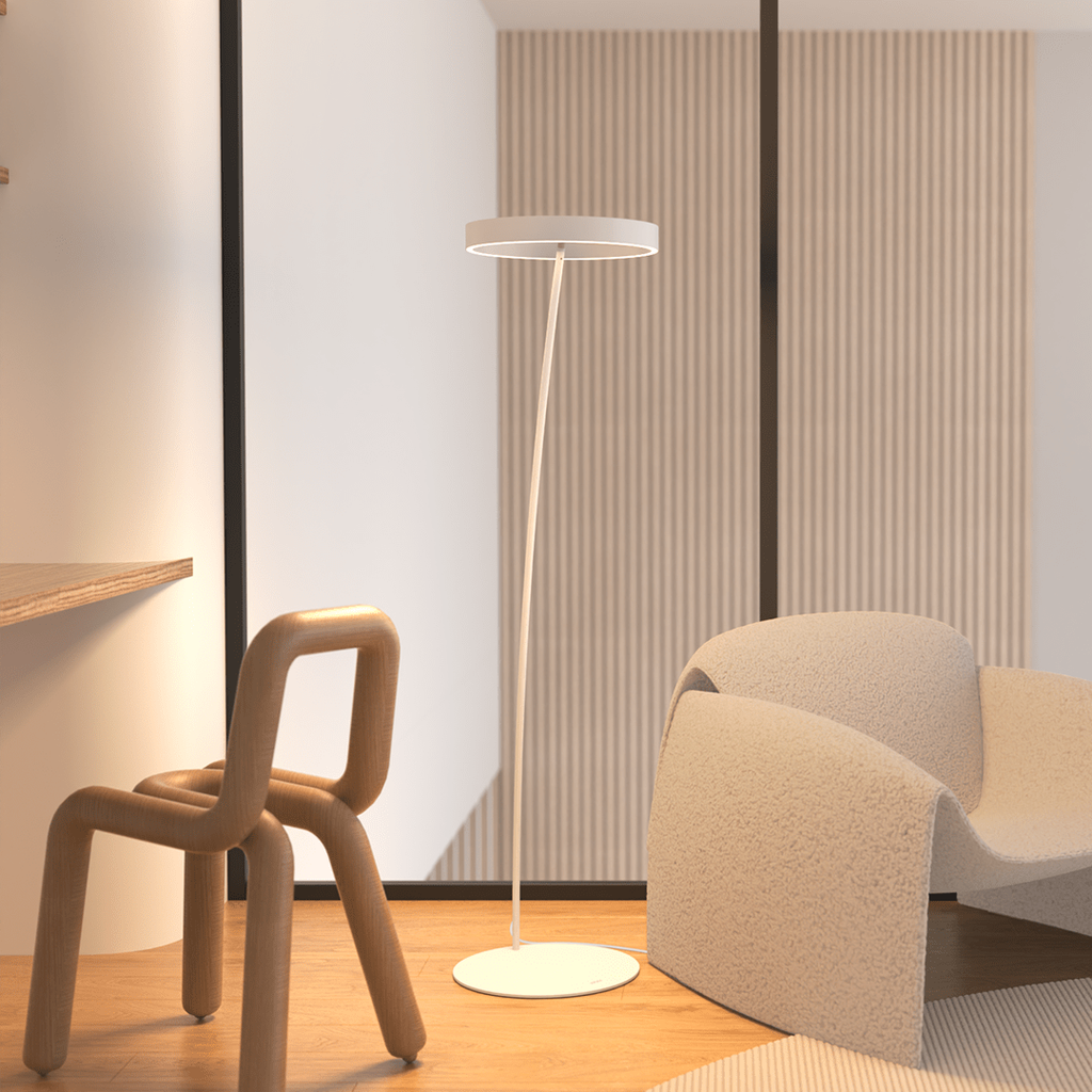 LED Floor Lamp with Adjustable Dimmable Ring Head and Remote Control Mid Century Modern - Image 2