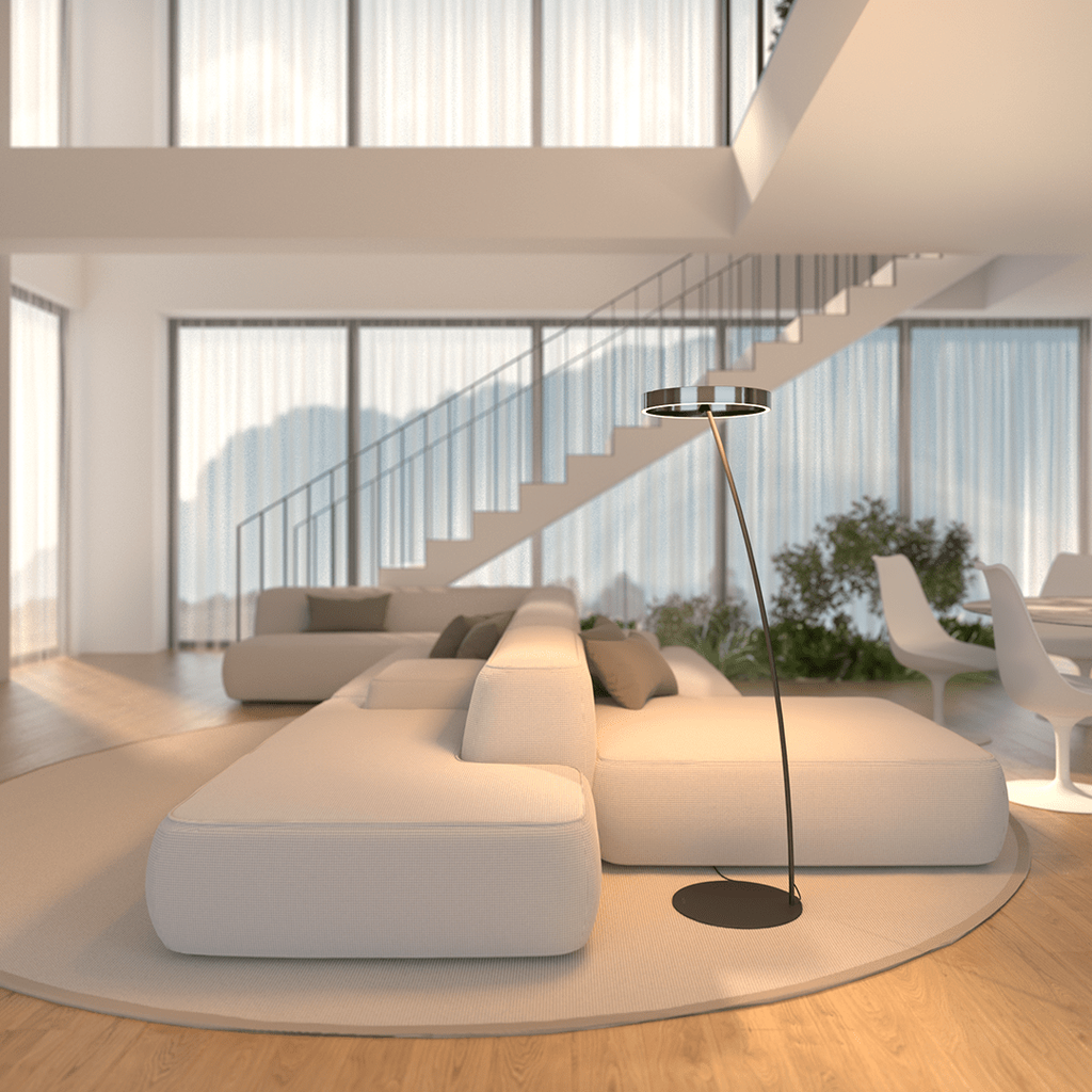 LED Floor Lamp with Adjustable Dimmable Ring Head and Remote Control Mid Century Modern - Image 3