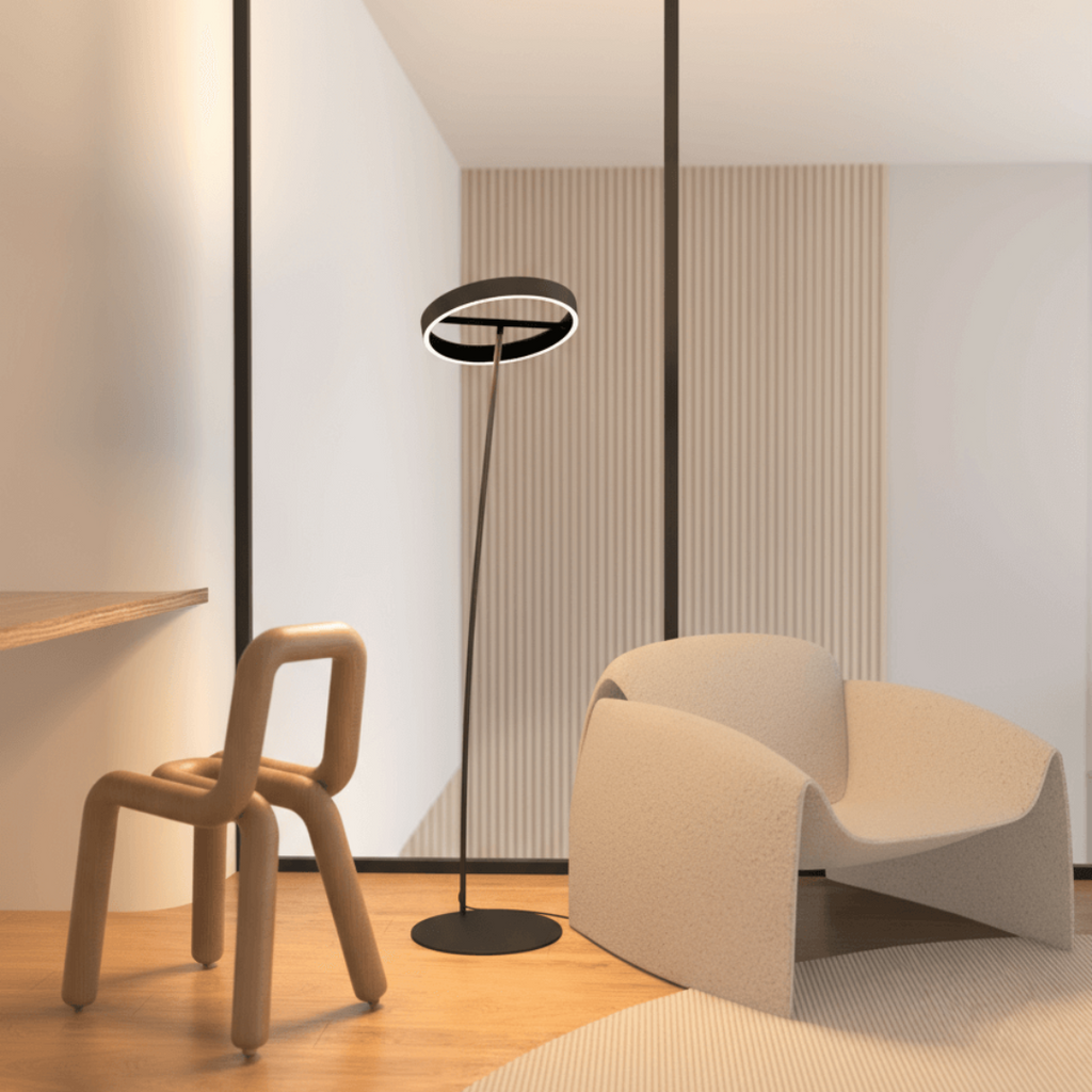 LED Floor Lamp with Adjustable Dimmable Ring Head and Remote Control Mid Century Modern - Image 7