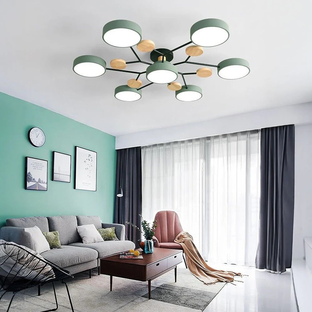 LED Semi Flush Ceiling Light Fixture with Modern Wood Accents for Kitchen Dining Room - Image 1