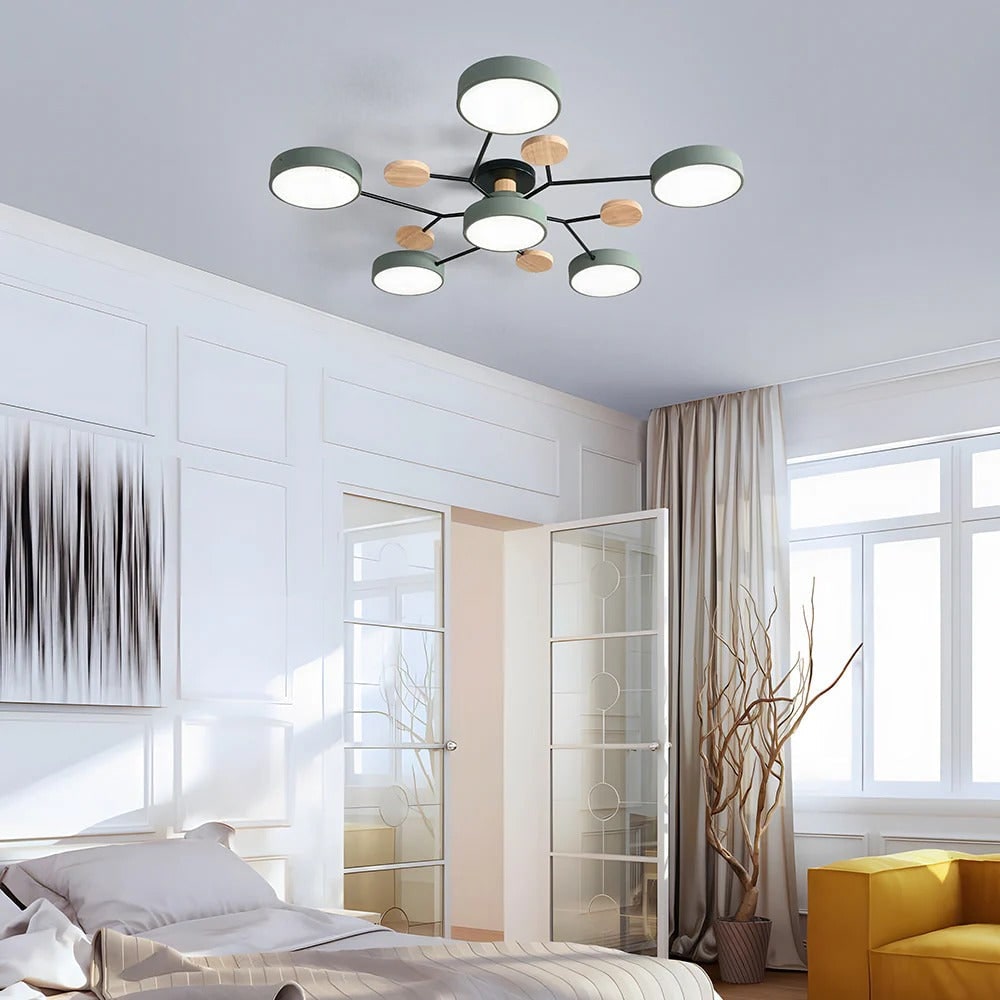 LED Semi Flush Ceiling Light Fixture with Modern Wood Accents for Kitchen Dining Room - Image 10