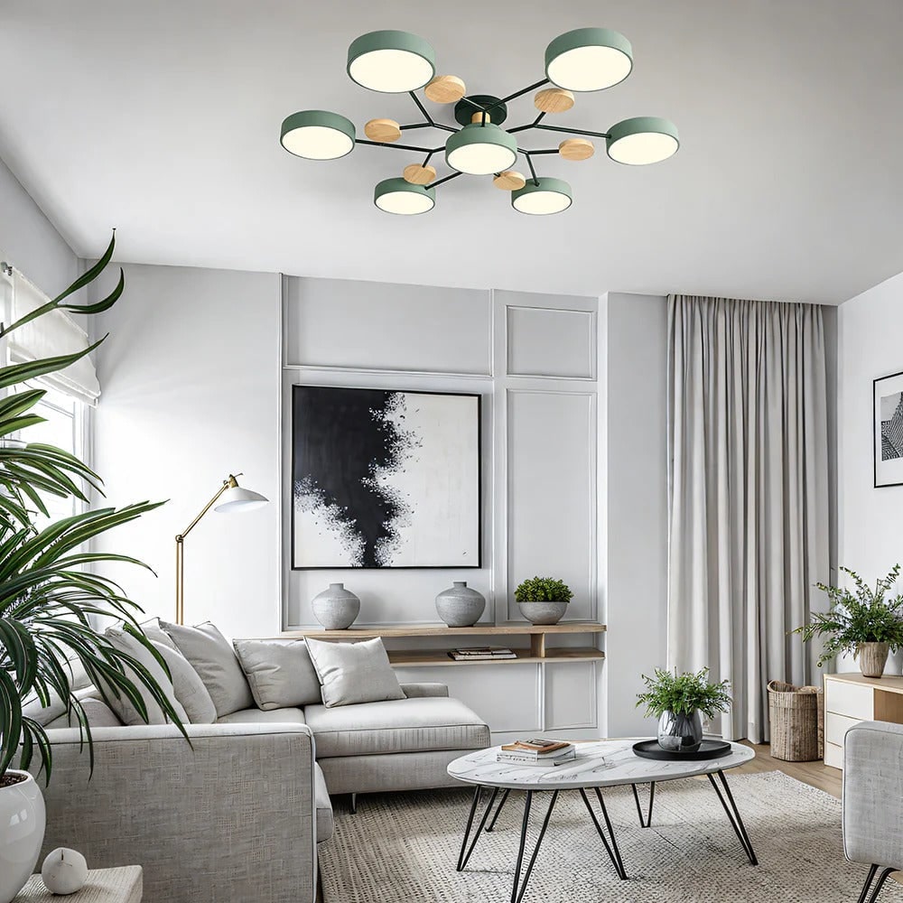LED Semi Flush Ceiling Light Fixture with Modern Wood Accents for Kitchen Dining Room - Image 11