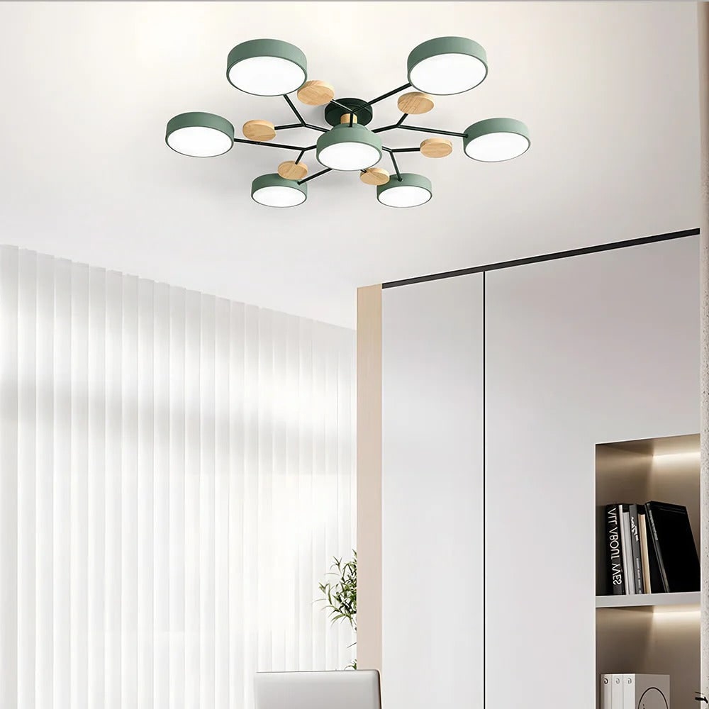 LED Semi Flush Ceiling Light Fixture with Modern Wood Accents for Kitchen Dining Room - Image 12