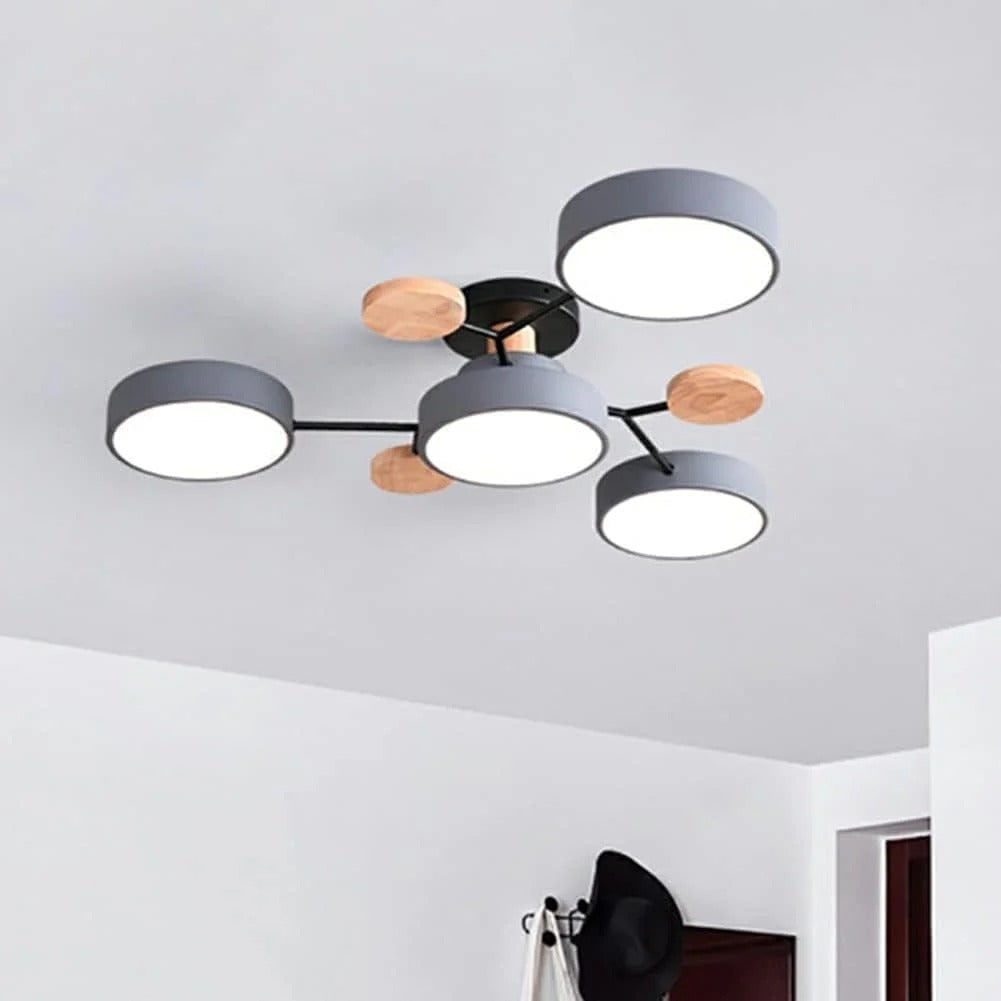 LED Semi Flush Ceiling Light Fixture with Modern Wood Accents for Kitchen Dining Room - Image 14