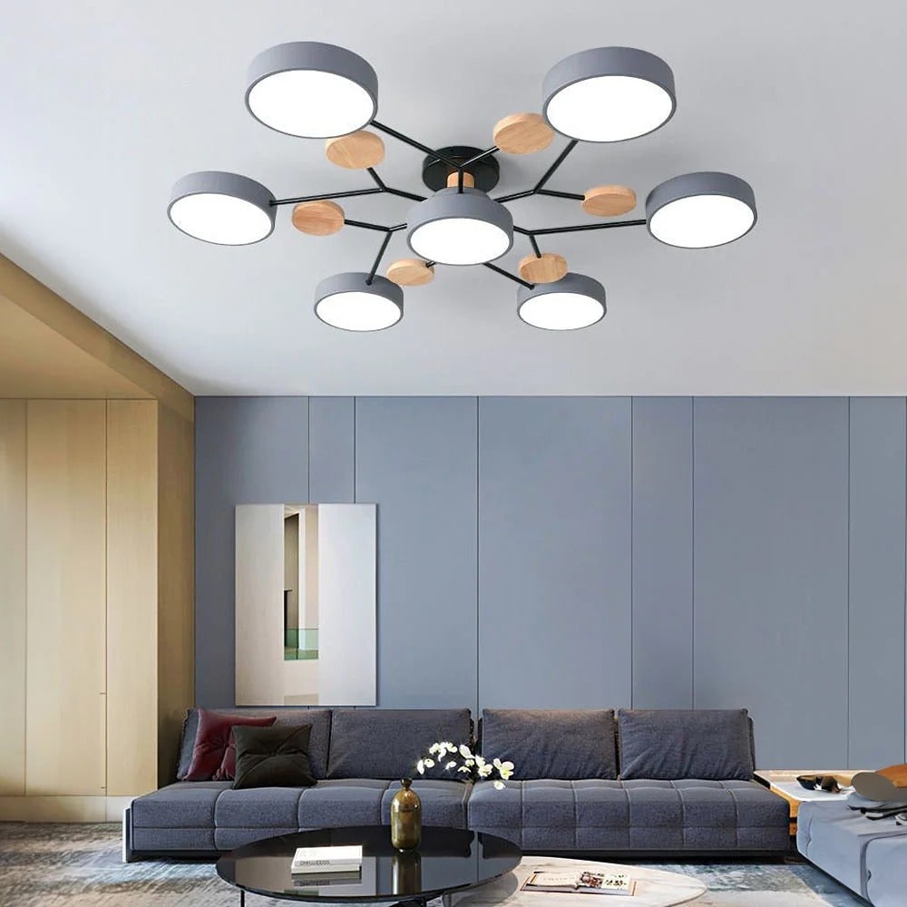 LED Semi Flush Ceiling Light Fixture with Modern Wood Accents for Kitchen Dining Room - Image 18