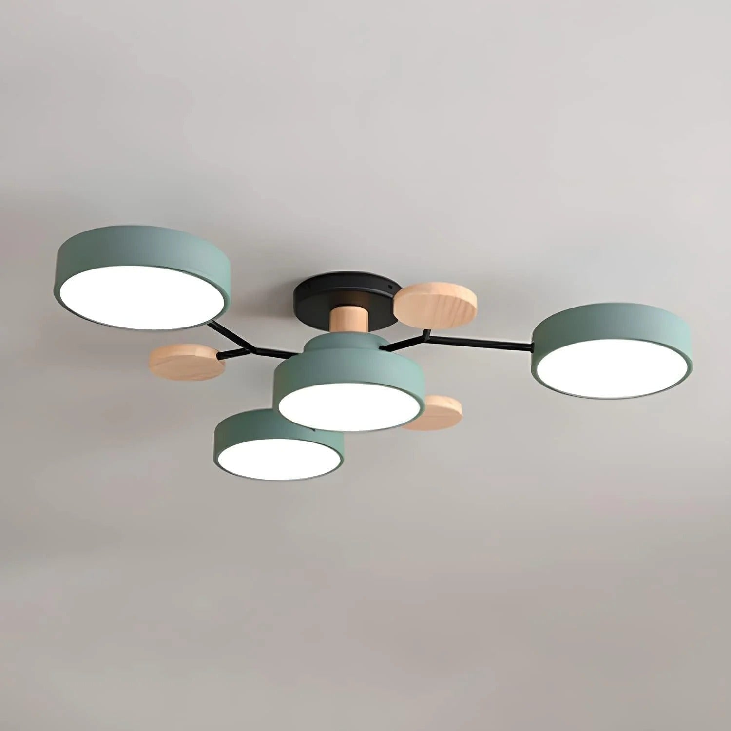 LED Semi Flush Ceiling Light Fixture with Modern Wood Accents for Kitchen Dining Room - Image 2