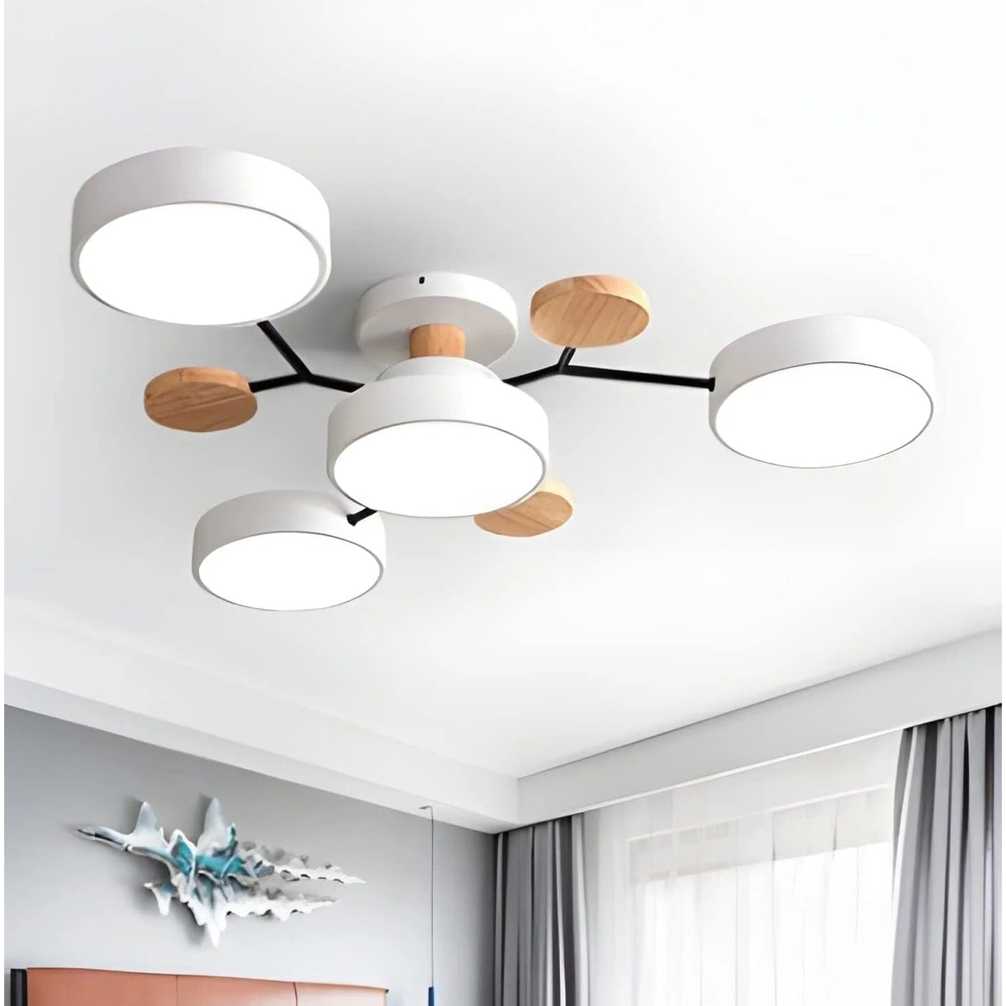 LED Semi Flush Ceiling Light Fixture with Modern Wood Accents for Kitchen Dining Room - Image 20