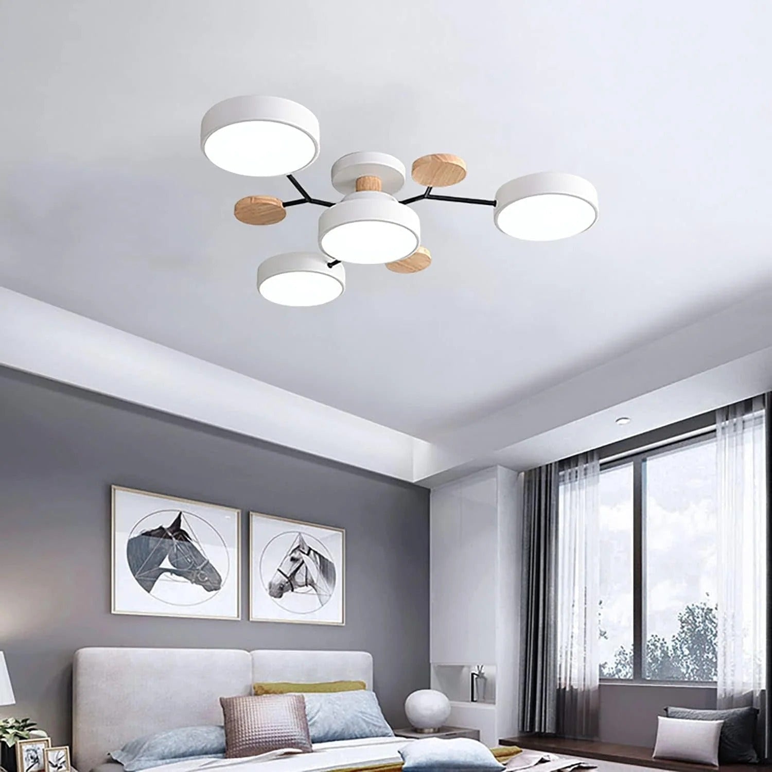 LED Semi Flush Ceiling Light Fixture with Modern Wood Accents for Kitchen Dining Room - Image 22