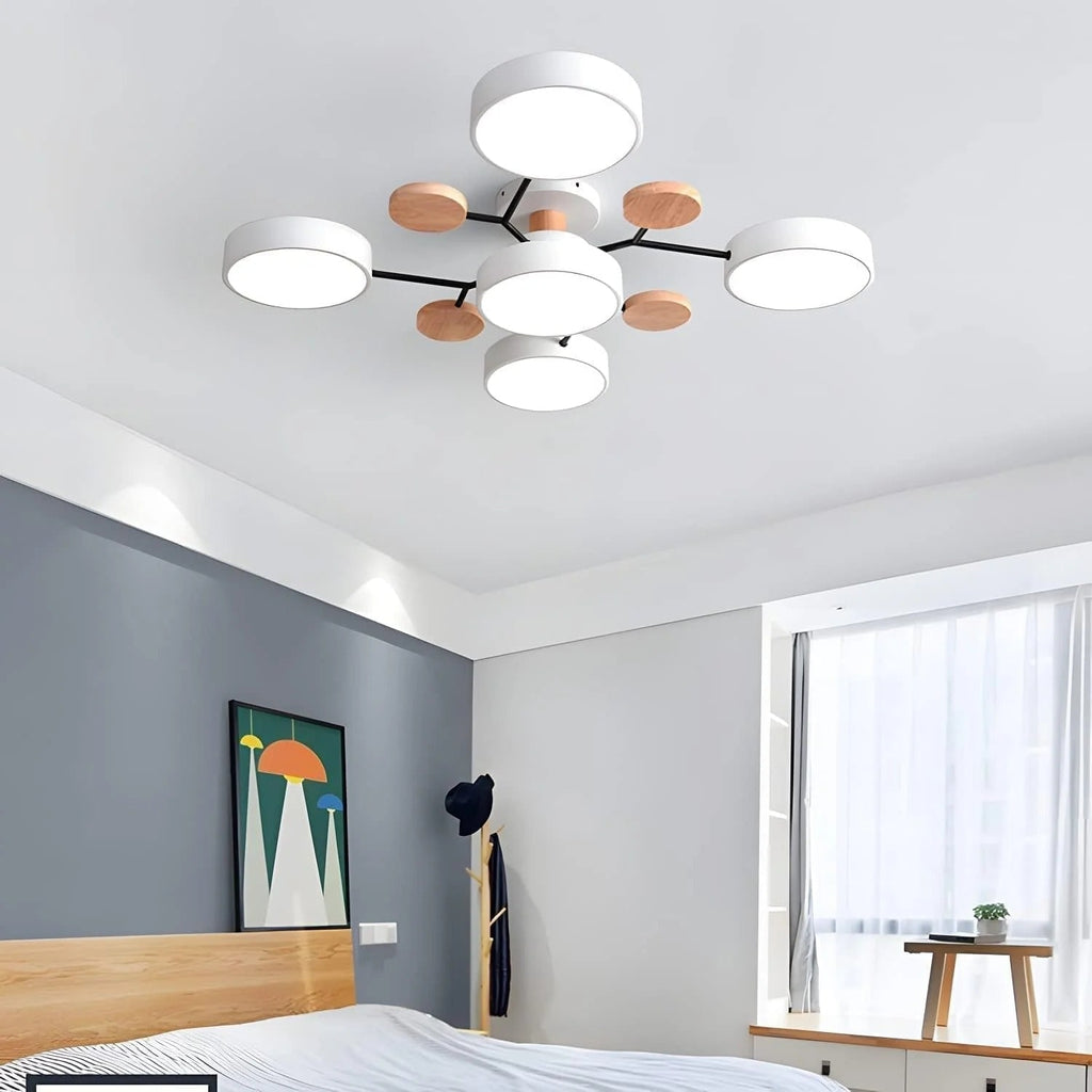 LED Semi Flush Ceiling Light Fixture with Modern Wood Accents for Kitchen Dining Room - Image 23