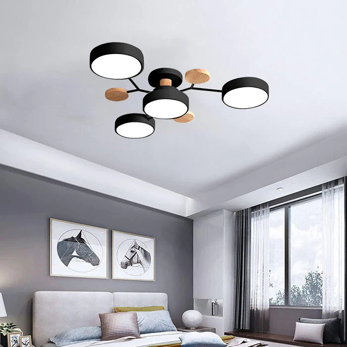 LED Semi Flush Ceiling Light Fixture with Modern Wood Accents for Kitchen Dining Room - Image 28