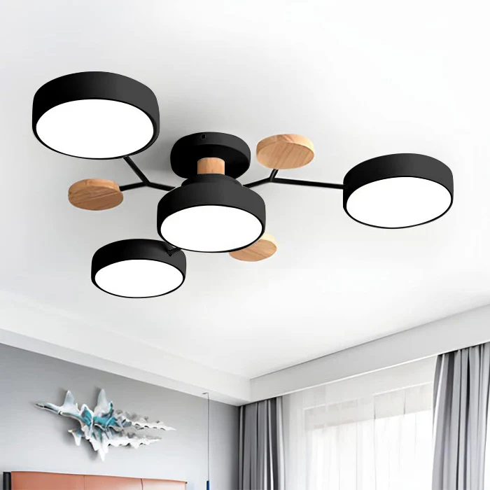 LED Semi Flush Ceiling Light Fixture with Modern Wood Accents for Kitchen Dining Room - Image 29