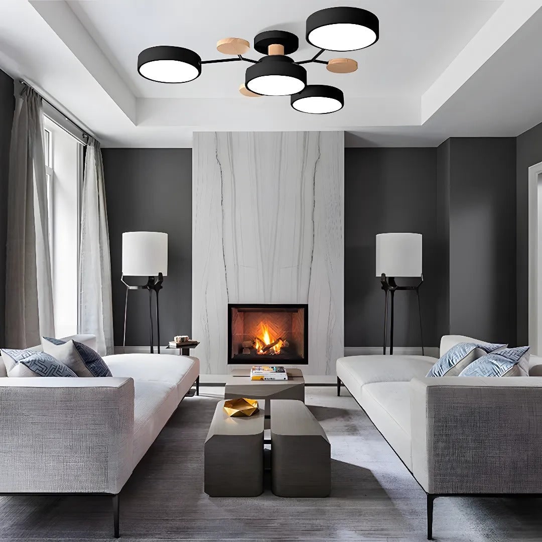 LED Semi Flush Ceiling Light Fixture with Modern Wood Accents for Kitchen Dining Room - Image 30
