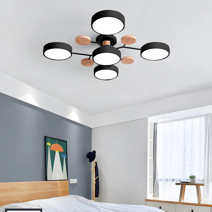 LED Semi Flush Ceiling Light Fixture with Modern Wood Accents for Kitchen Dining Room - Image 33