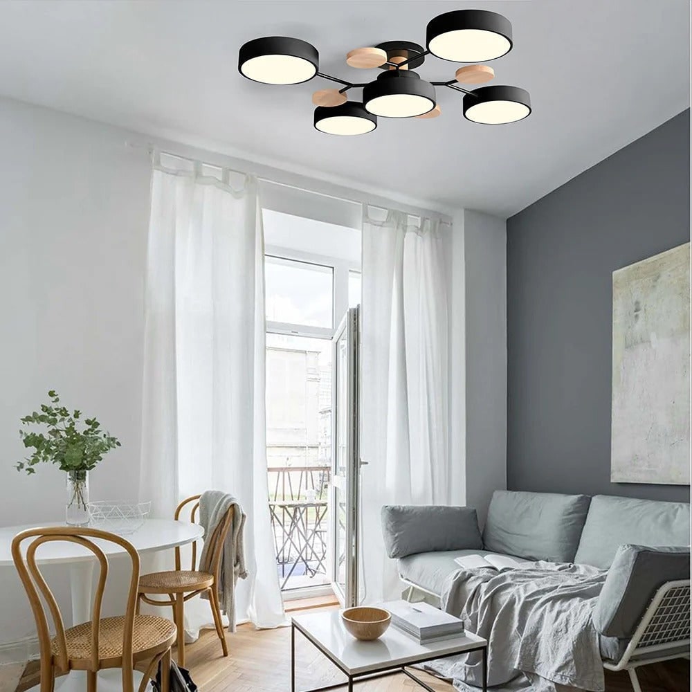 LED Semi Flush Ceiling Light Fixture with Modern Wood Accents for Kitchen Dining Room - Image 34