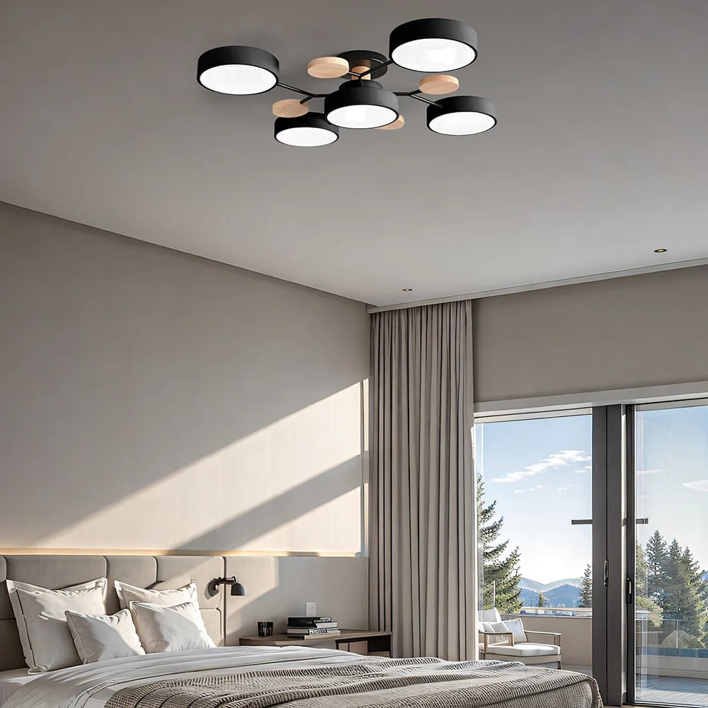 LED Semi Flush Ceiling Light Fixture with Modern Wood Accents for Kitchen Dining Room - Image 35