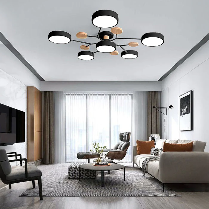 LED Semi Flush Ceiling Light Fixture with Modern Wood Accents for Kitchen Dining Room - Image 36