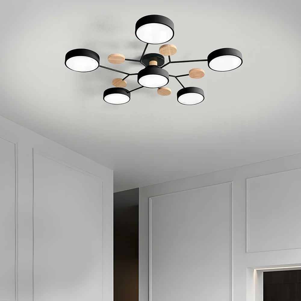 LED Semi Flush Ceiling Light Fixture with Modern Wood Accents for Kitchen Dining Room - Image 38