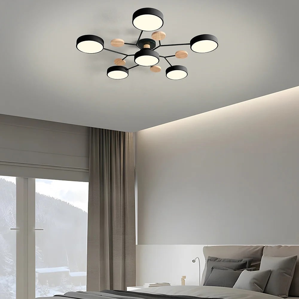 LED Semi Flush Ceiling Light Fixture with Modern Wood Accents for Kitchen Dining Room - Image 39