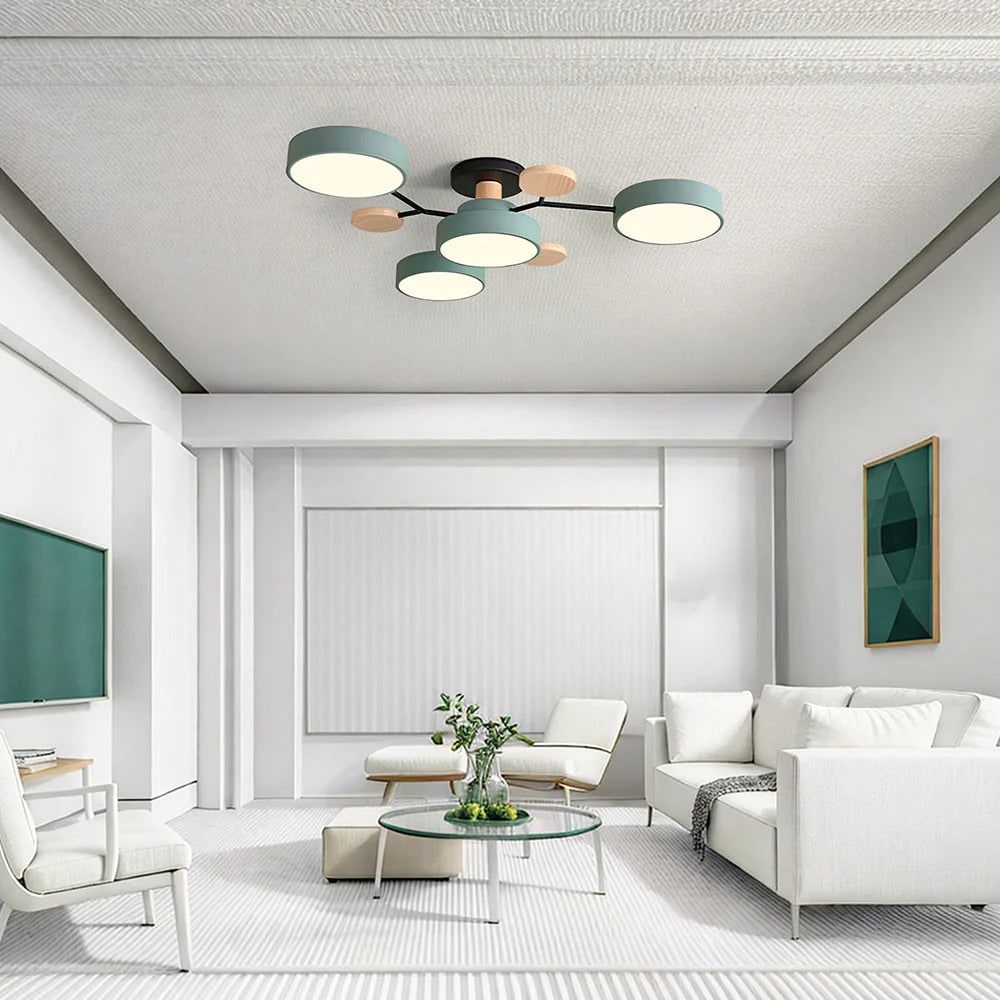 LED Semi Flush Ceiling Light Fixture with Modern Wood Accents for Kitchen Dining Room - Image 4