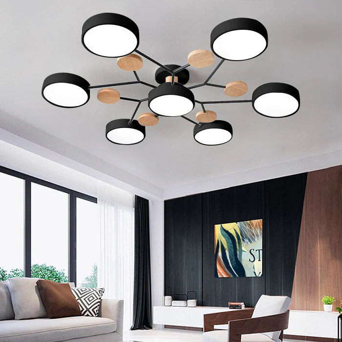 LED Semi Flush Ceiling Light Fixture with Modern Wood Accents for Kitchen Dining Room - Image 40