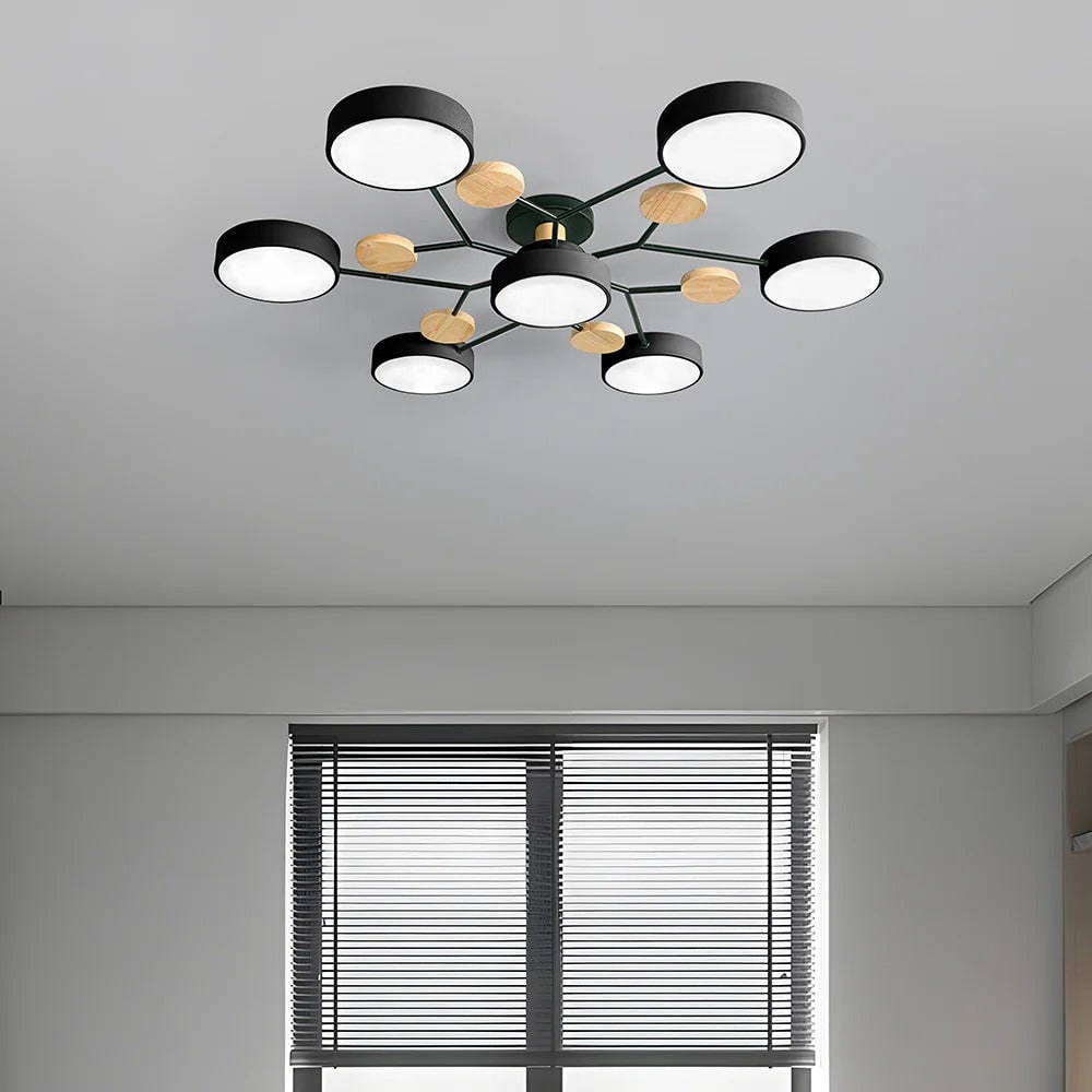 LED Semi Flush Ceiling Light Fixture with Modern Wood Accents for Kitchen Dining Room - Image 42