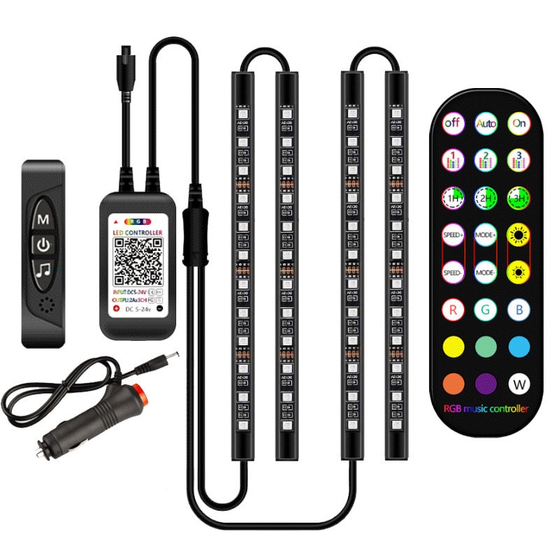 LED Strip Lights for Car Interior with Remote Control and Music Sync Ambient Lighting - Image 1