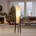 LED Tall Floor Lamp with Wooden Tripod and Cylindrical Fabric Shade With Table - Image 1
