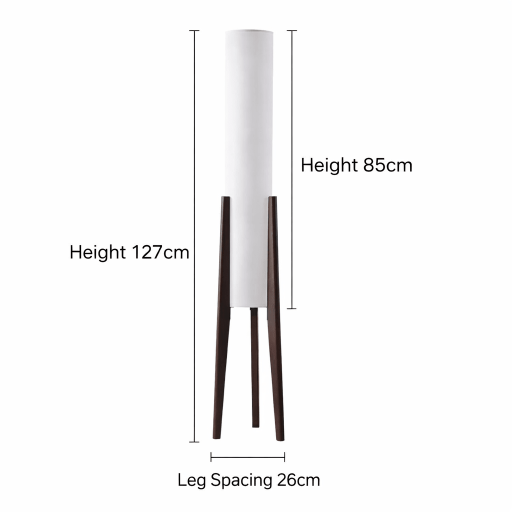 LED Tall Floor Lamp with Wooden Tripod and Cylindrical Fabric Shade With Table - Image 5