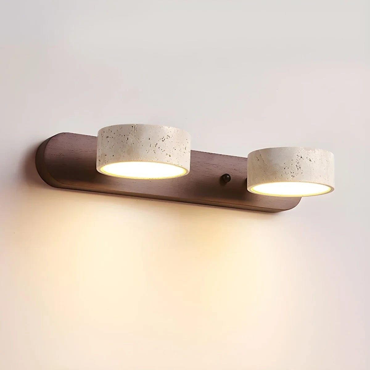 LED Wall Light with Travertine Stone and Wooden Backplate Modern Sconce - Image 2
