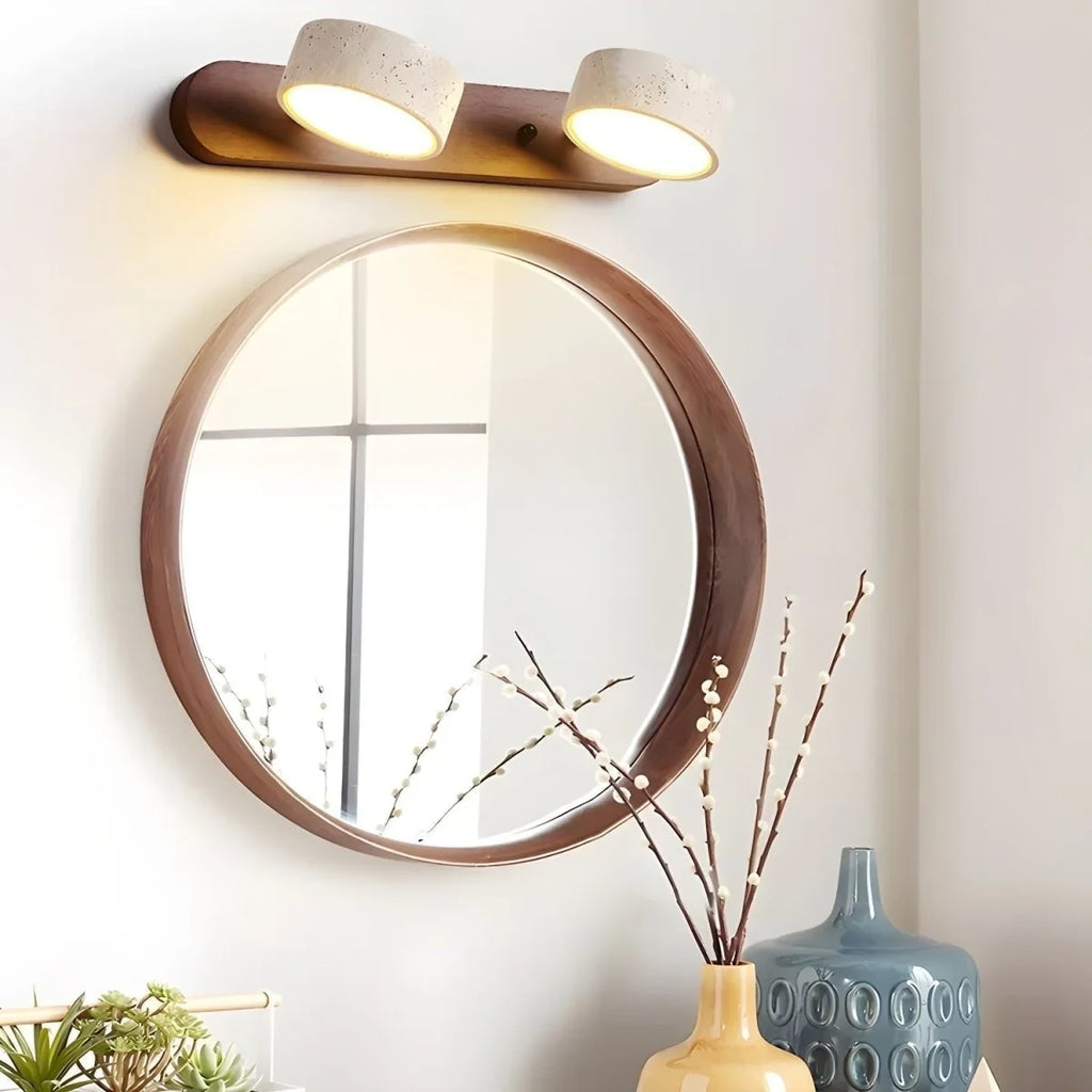 LED Wall Light with Travertine Stone and Wooden Backplate Modern Sconce - Image 3
