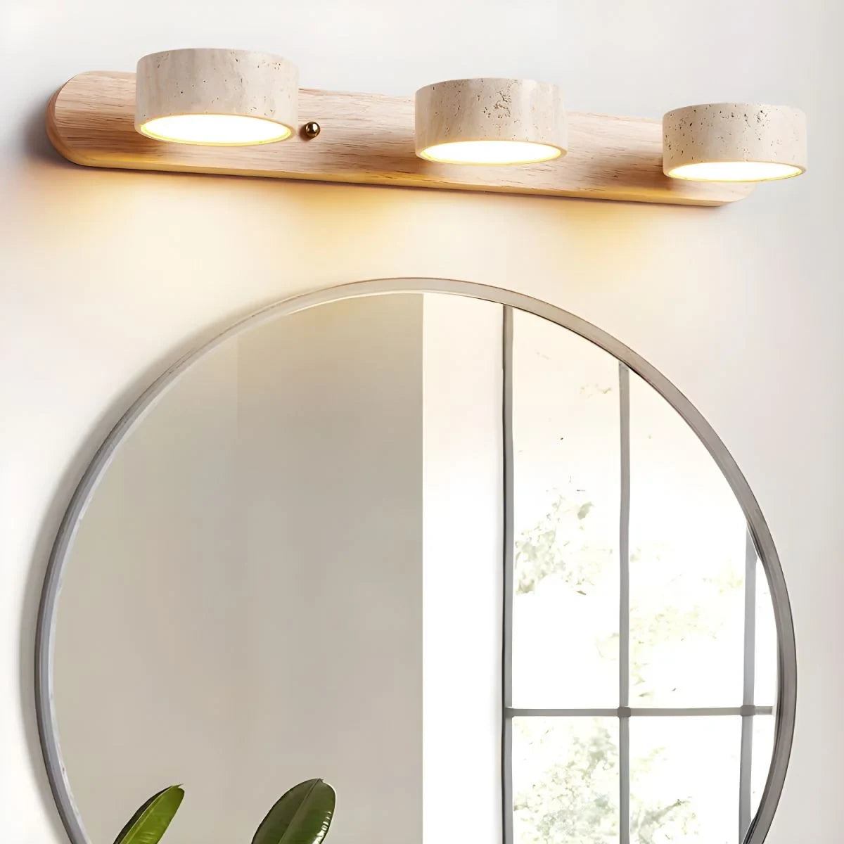 LED Wall Light with Travertine Stone and Wooden Backplate Modern Sconce - Image 5