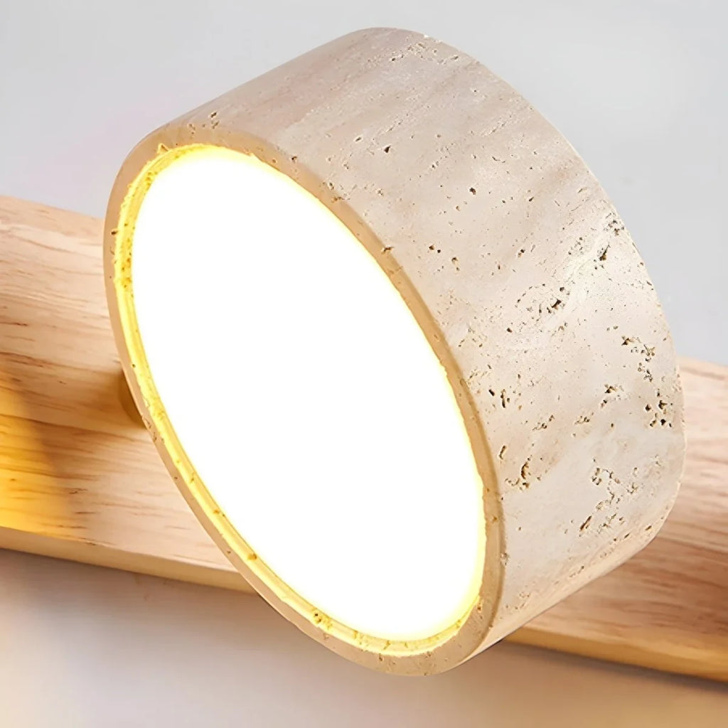 LED Wall Light with Travertine Stone and Wooden Backplate Modern Sconce - Image 8