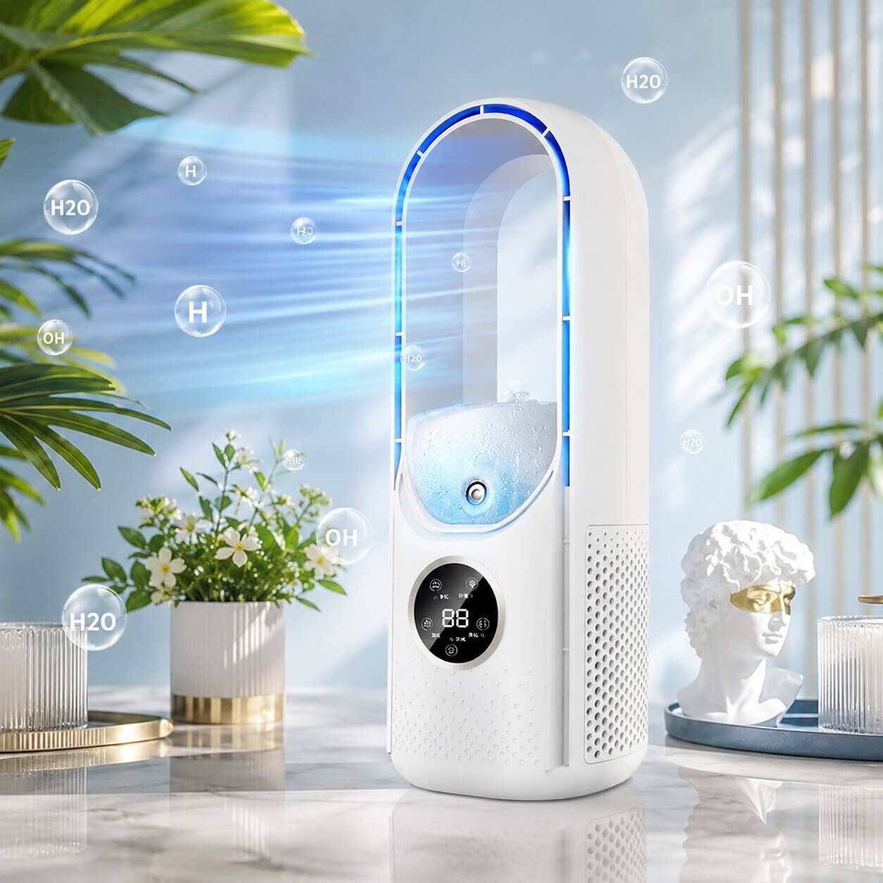 Tragbarer bladloser Turmventilator für den Schreibtisch mit einstellbarem Luftstrom
