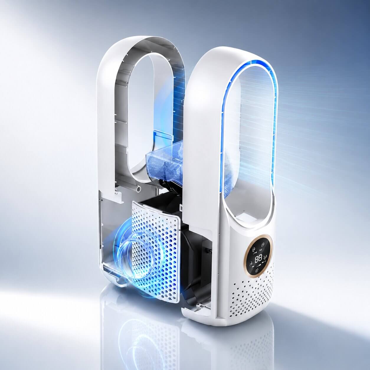 Tragbarer bladloser Turmventilator für den Schreibtisch mit einstellbarem Luftstrom