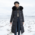 Long Faux Fur Coat with Quilted Puffer Insulation Fur-Trimmed Hood Matching Belt - Image 4