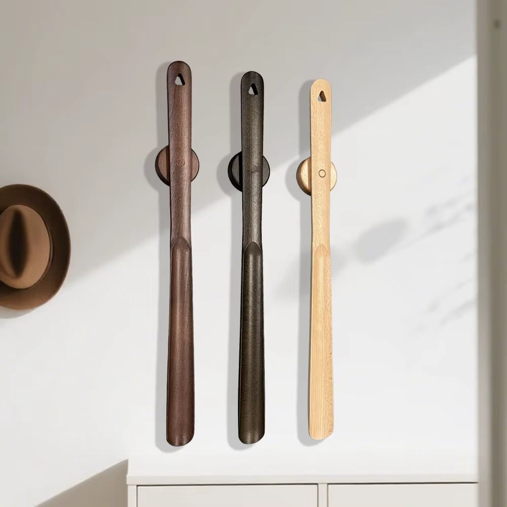 Long Shoe Horn Wooden Magnetic Wall Mount Standing Protection With Handle - Image 2