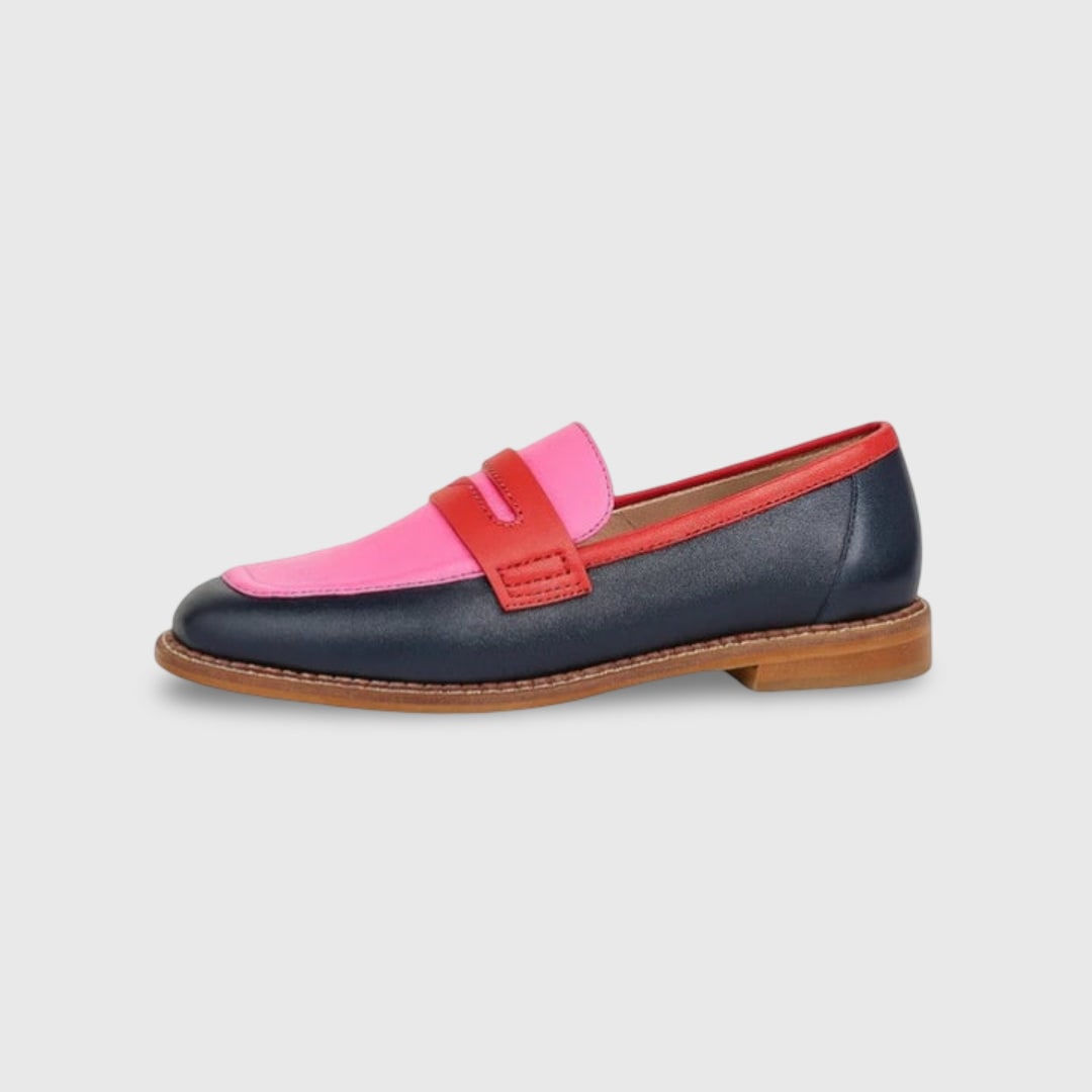 Low Heel Womens Loafers Casual Penny Colorblock Leather Slip Rounded Toe Slip-on - Image 2