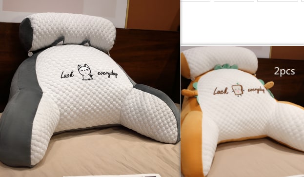 Lumbar Support Pillow with Reading Backrest Armrests and Detachable Neck Roll for Bed - Image 11