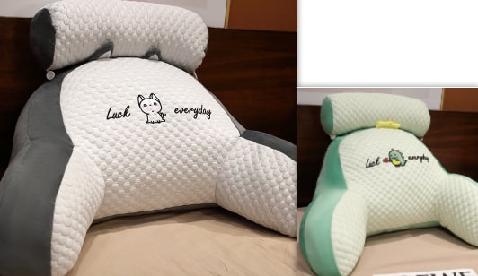 Lumbar Support Pillow with Reading Backrest Armrests and Detachable Neck Roll for Bed - Image 16