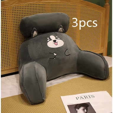 Lumbar Support Pillow with Reading Backrest Armrests and Detachable Neck Roll for Bed - Image 1