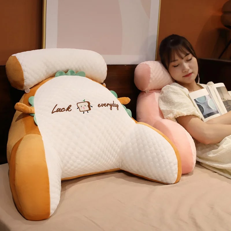 Lumbar Support Pillow with Reading Backrest Armrests and Detachable Neck Roll for Bed - Image 21