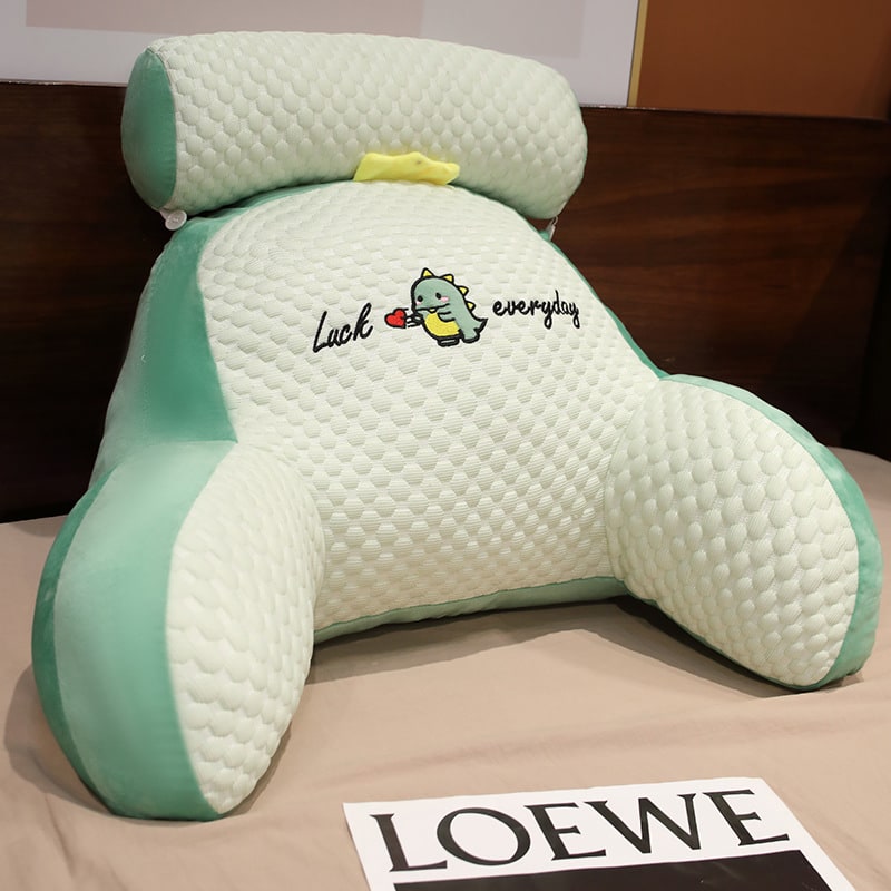 Lumbar Support Pillow with Reading Backrest Armrests and Detachable Neck Roll for Bed - Image 23