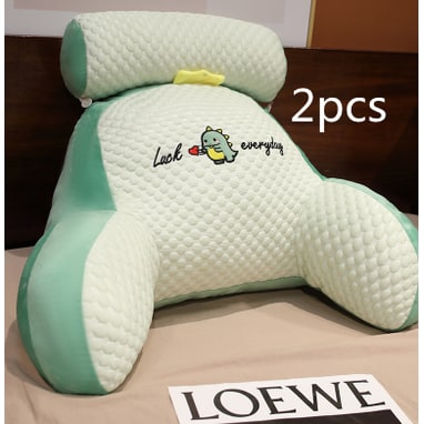 Lumbar Support Pillow with Reading Backrest Armrests and Detachable Neck Roll for Bed - Image 28
